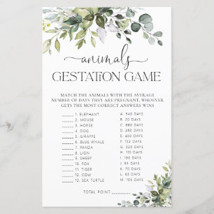 Greenery Baby Shower Animals Gestation Game