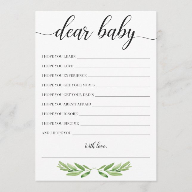 Greenery Baby Shower Baby Wishes Card (Front)