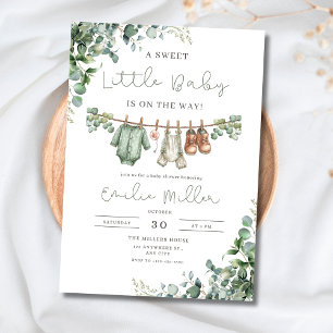 Greenery Baby Shower Boho Baby Boy Clothesline Invitation