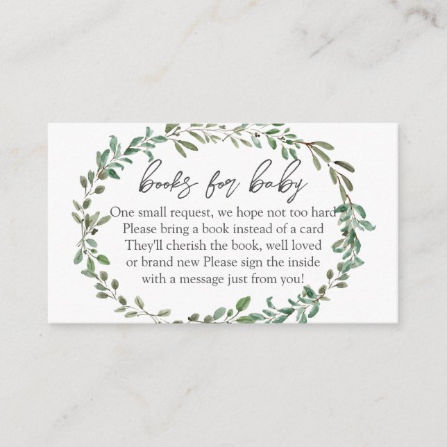 Greenery Baby Shower Books for Baby, Book In Lieu  Enclosure Card (Front)