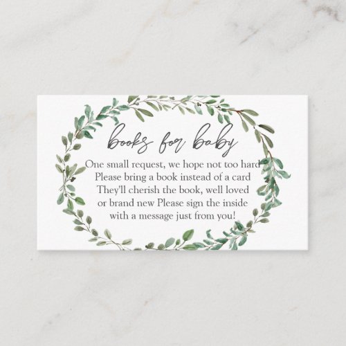 Greenery Baby Shower Books for Baby Book In Lieu  Enclosure Card