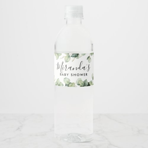 Greenery Baby Shower Bottle Label Eucalyptus Leaf