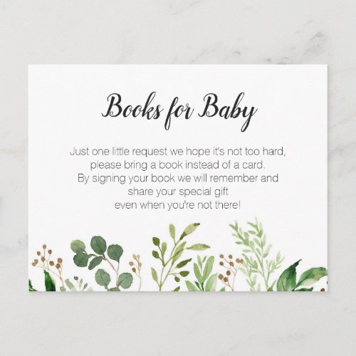 Greenery Baby Shower _ Bring a book insert Invitation Postcard