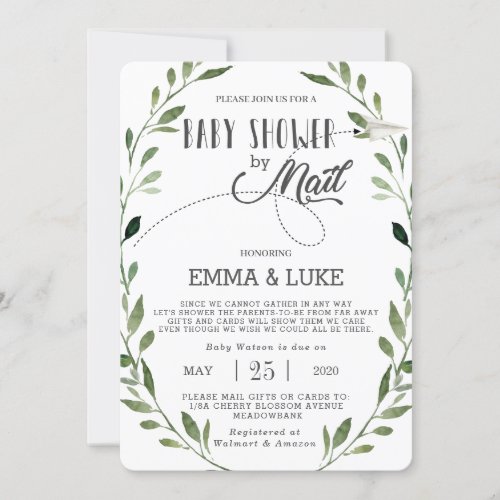 Greenery Baby Shower by Mail Long Distance Neutral Invitation