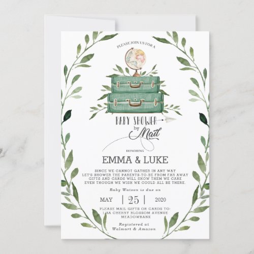 Greenery Baby Shower by Mail Long Distance Travel Invitation