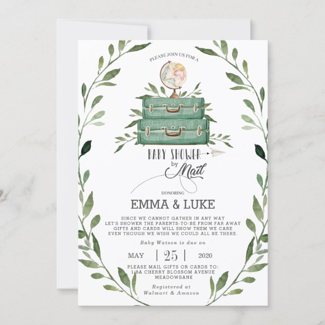 Greenery Baby Shower by Mail Long Distance Travel Invitation (Front)