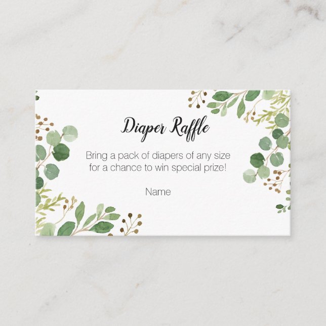 Greenery Baby Shower - Diaper Raffle Card (Front)
