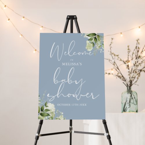 Greenery Baby Shower Dusty Blue Welcome Sign