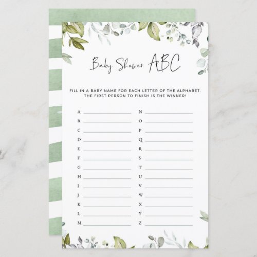 Greenery Baby Shower Game _ ABC