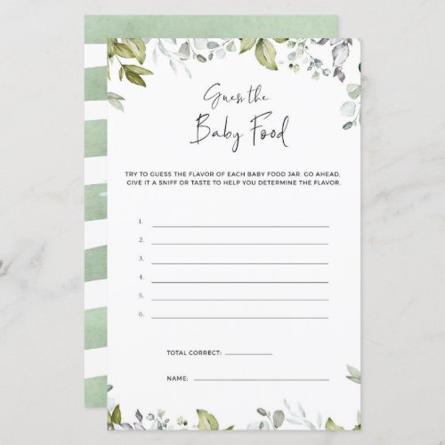 Greenery Baby Shower Game _ Guess The Baby Food