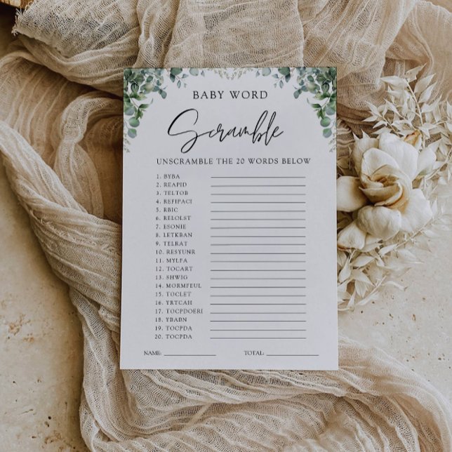 Greenery Baby shower game – Word scramble Invitation (Greenery Baby shower game – Word scramble Invitation)