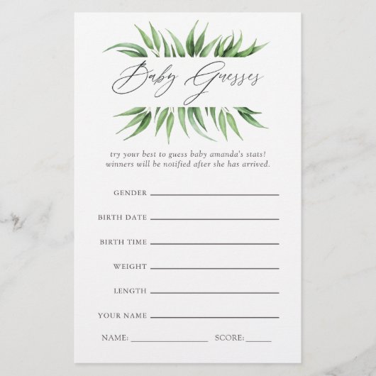 Greenery Baby Shower Guessing Game (Front)