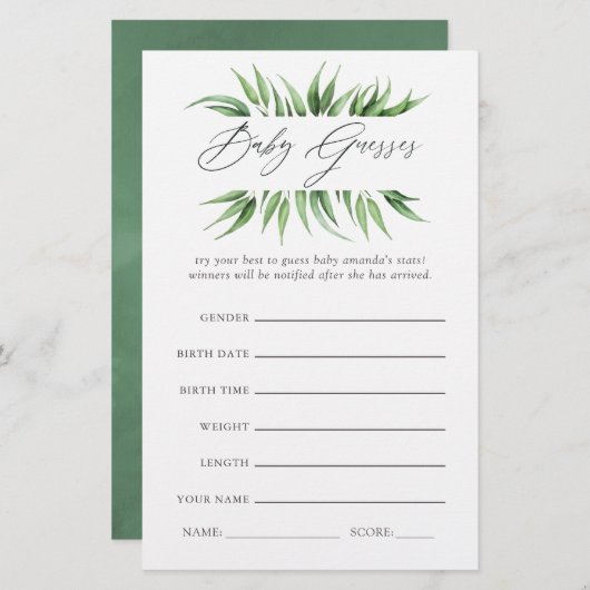 Greenery Baby Shower Guessing Game (Front/Back)