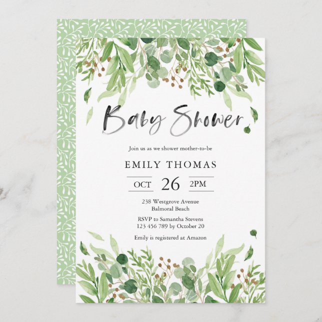 Greenery Baby Shower Invitation (Front/Back)
