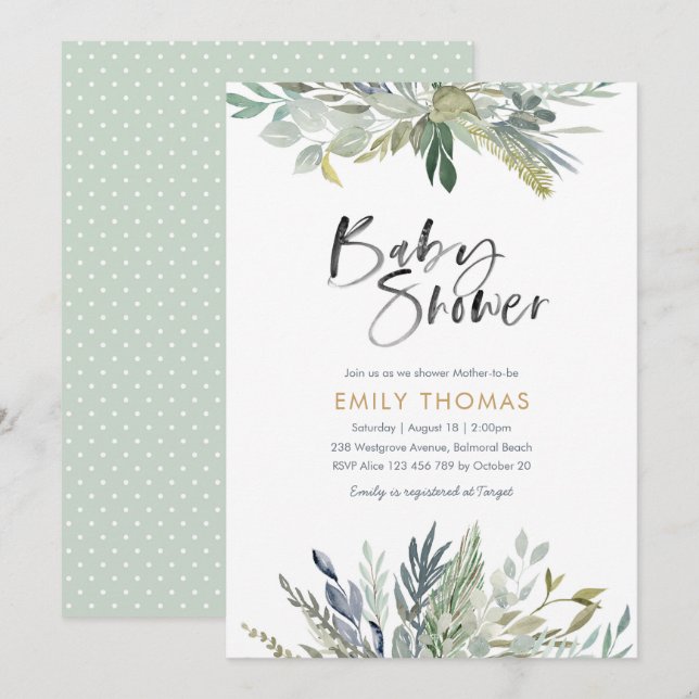 Greenery Baby Shower Invitation - gender neutral (Front/Back)