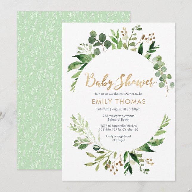 Greenery Baby Shower Invitation - gender neutral (Front/Back)