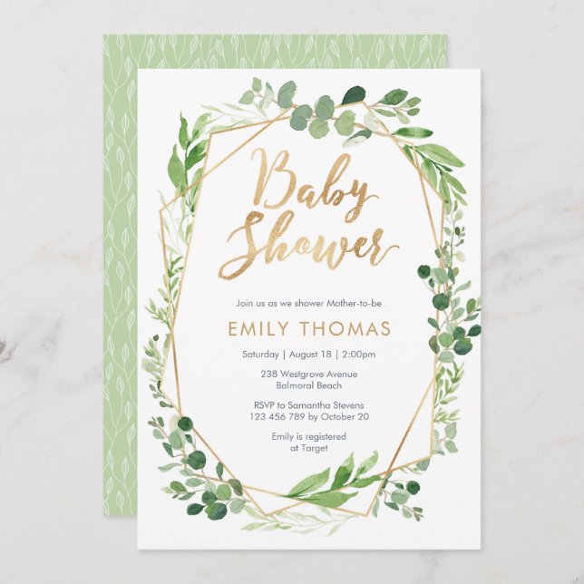 Greenery Baby Shower Invitation - gender neutral (Front/Back)