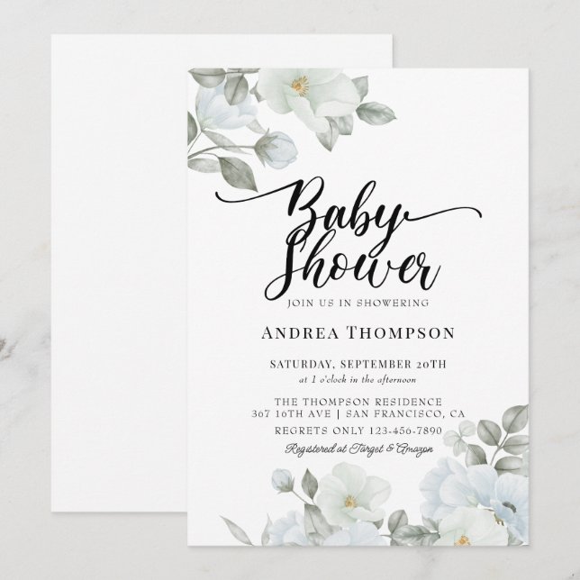 Greenery Baby Shower Invitations (Front/Back)