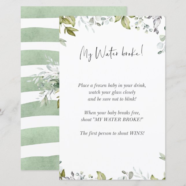 Greenery Baby Shower Mini Sign - My Water Broke! (Front/Back)