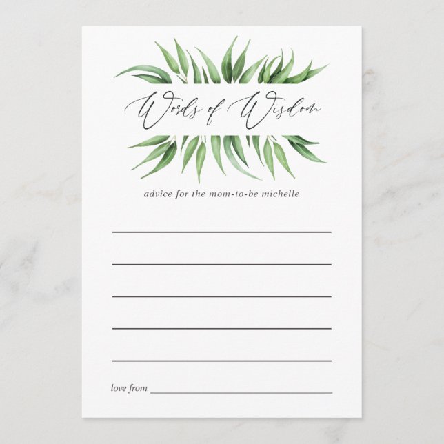 Greenery Baby Shower Mom Advice (Front)