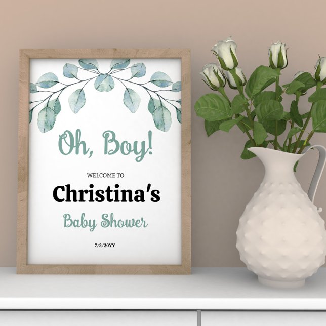 Greenery Baby Shower Oh boy Welcome Poster (Creator Uploaded)
