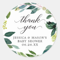 Greenery Baby Shower Thank You Favor Stickers