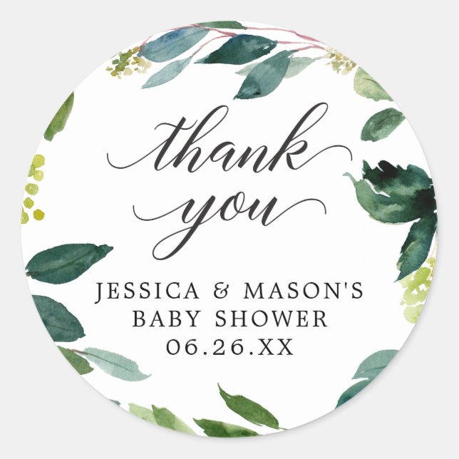 Greenery Baby Shower Thank You Favor Stickers (Front)