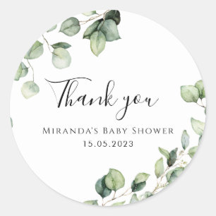 Greenery baby shower thank you round stickers