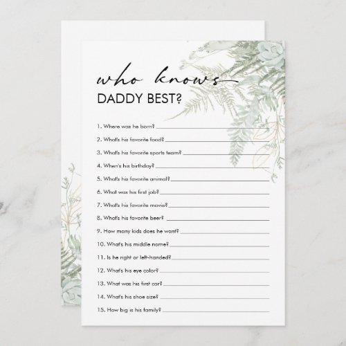 Greenery Baby Shower Who Knows Daddy Best Card