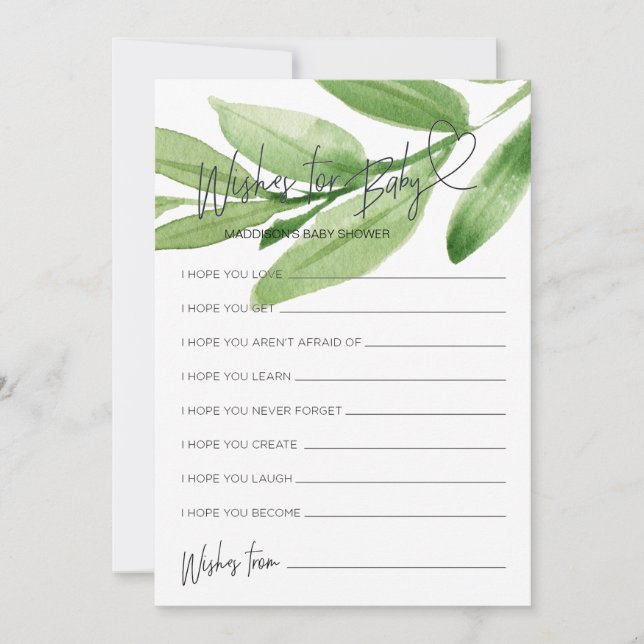Greenery Baby Shower Wishes For Baby Game Card (Front)
