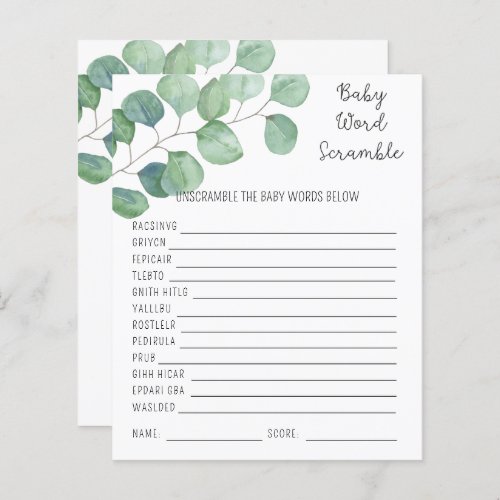 Greenery _ Baby Word Scramble  Baby Shower Game