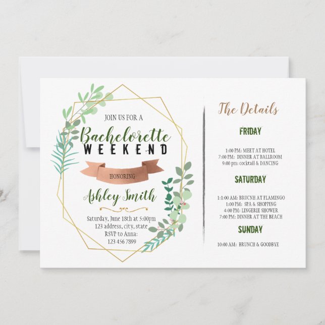 Greenery Bachelorette Itinerary invitation (Front)