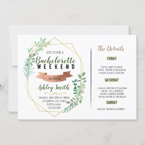 Greenery Bachelorette Itinerary invitation