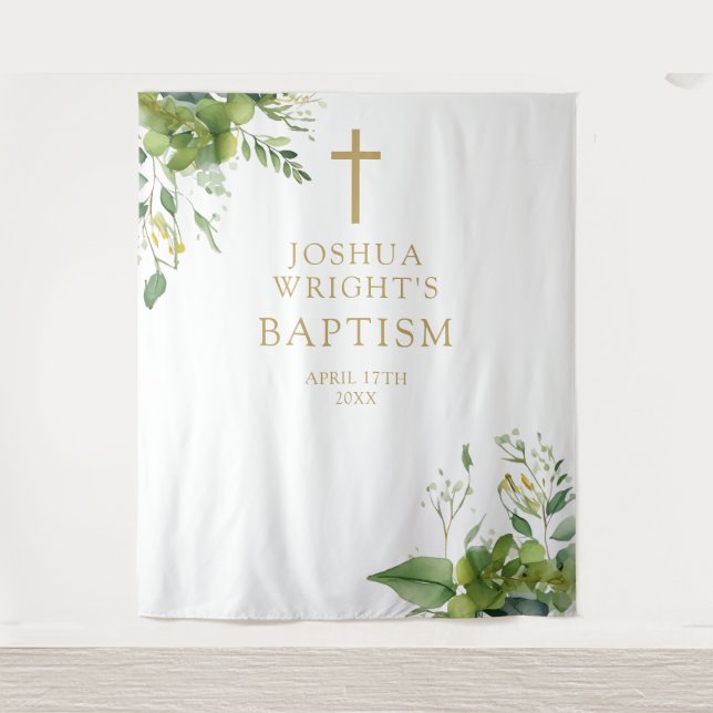 Greenery Baptism Christening Photo Backdrop (Front)