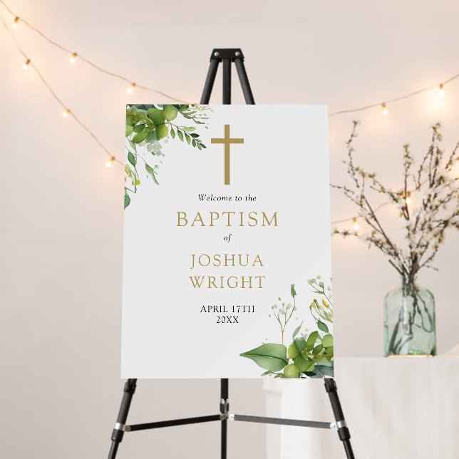 Greenery Baptism Christening Welcome Sign (In Situ (Stand))
