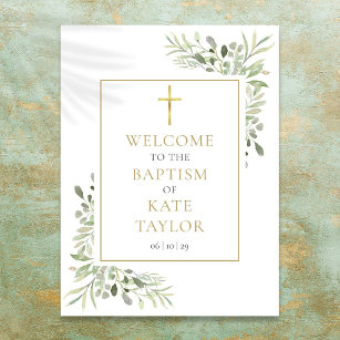 Greenery Baptism Christening Welcome Sign