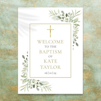 Greenery Baptism Christening Welcome Sign by thisisnotmedesigns at Zazzle