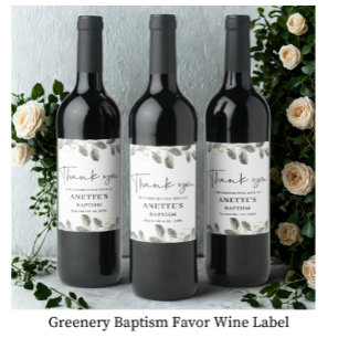 Greenery Baptism Favor Wine Label