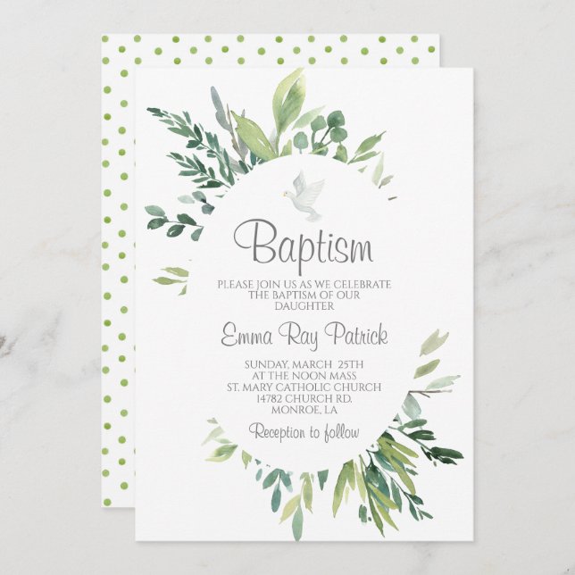 Greenery Baptism Invitation (Front/Back)