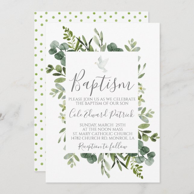 Greenery Baptism Invitation (Front/Back)