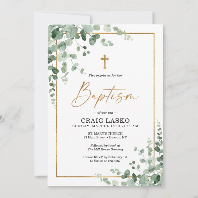 Greenery Baptism Invitation (Front)