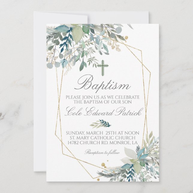 Greenery Baptism Invitation (Front)