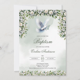 Greenery Baptism invitation with white dove