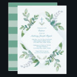 Greenery Baptism Invite<br><div class="desc">VG Invites greenery Baptism invitation frames your religious event details with lush painted watercolor greens. Bold stripes adorn the back of your invite. A modern yet organic choice your boy's Baptism. Designed by Victoria. To see more visit www.zazzle.com/vginvites</div>