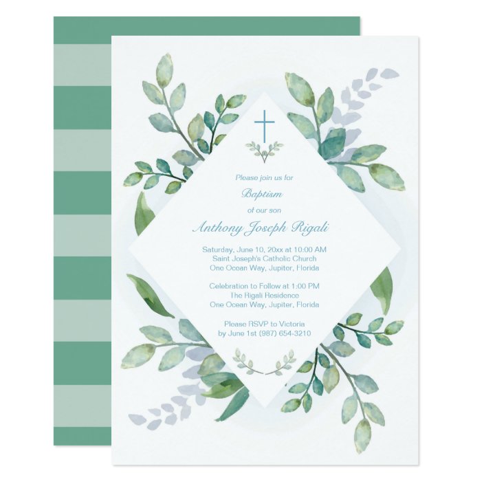 Greenery Baptism Invite | Zazzle.com