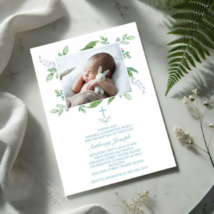 Greenery Baptism Invite Boy Photo