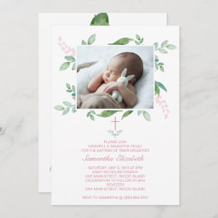 Greenery Baptism Invite Girl Photo