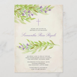 Greenery Baptism Invite Lavender Flowers