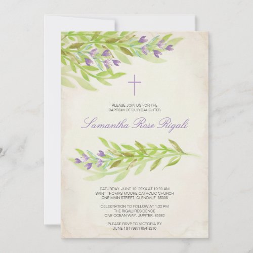 Greenery Baptism Invite Lavender Flowers