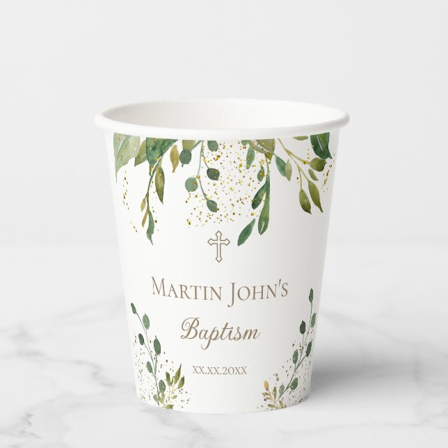greenery Baptism Paper Cups (Front)